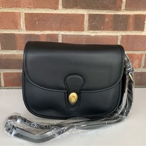 Black faux leather crossbody bag With Mirror And Coin Keychain Small Purse NEW